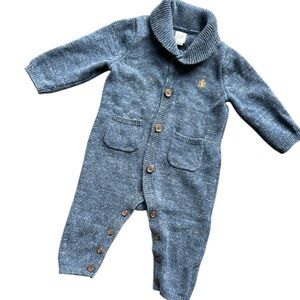 Gap Cotton Knit sweater onesie, denim blue, buttons, soft, Size 3-6month